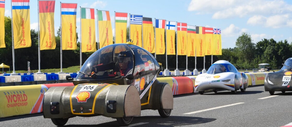 Illustration verschiedener Fahrzeugtypen, die am Shell Eco-marathon teilnehmen