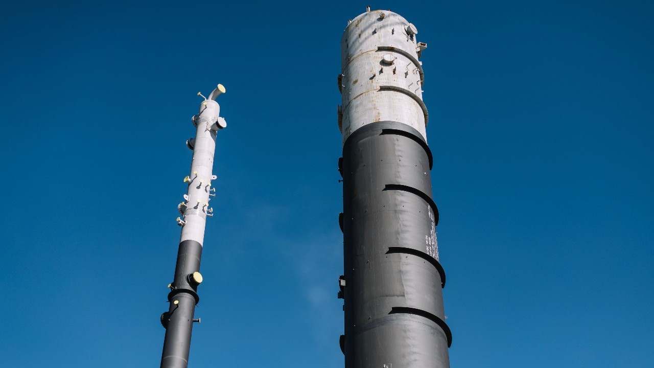 Two of six base oils unit towers which will be completed in 2028