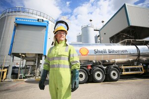 Truck driver with Shell bitumen tank