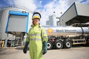 Truck driver with Shell bitumen tank