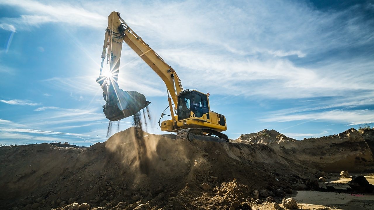 Bagger bei erdarbeiten