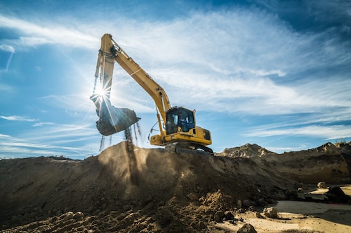 Bagger bei erdarbeiten