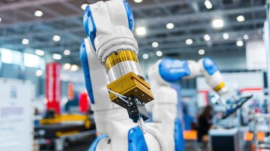 Industrieller Roboterarm für automatisierte Fertigung, hohe Präzision und Effizienz in der Produktion.Image: Plastic Granules in Production