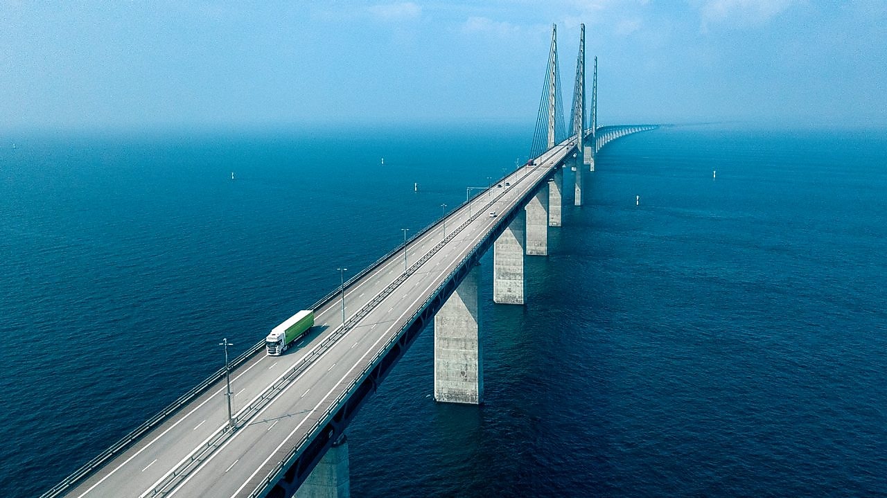 Semi truck crossing oresund bridge