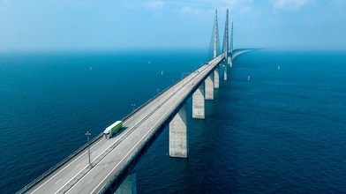 Semi truck crossing oresund bridge
