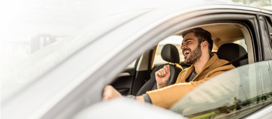 Man driving car
