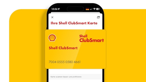 Smartphone mit Shell ClubSmart Karte in geöffneter  Shell App