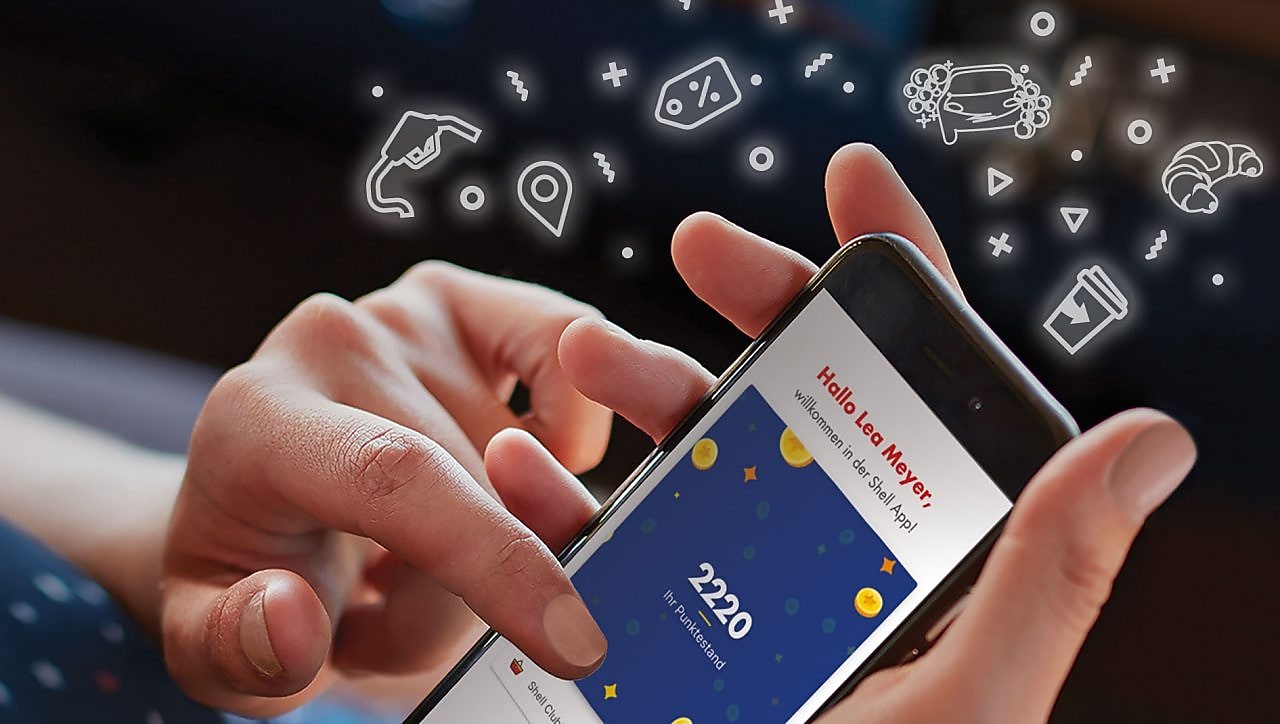 Shell App mit dem Shell ClubSmart Punktestand auf dem Bildshirm 