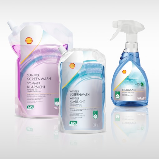 Verschiedene Shell Scheibenreiniger: Eisblocker, Sommer Klarsicht, Winter Klarsicht