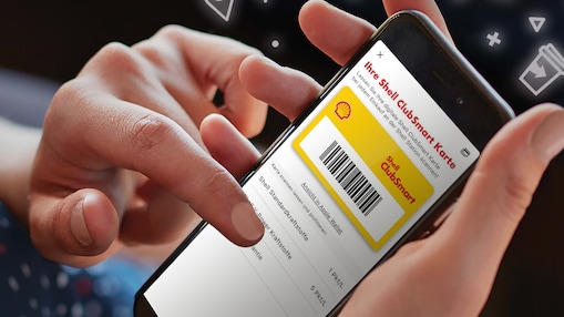 Digitale Shell ClubSmart Karte auf Handydisplay und Angebote