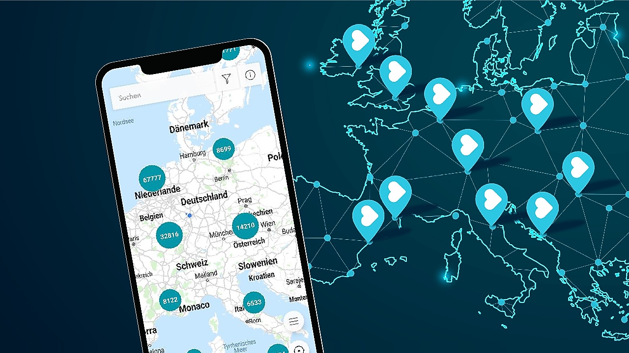 Shell Recharge App mit Shell Recharge Ladestandorten auf dem Display