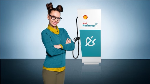 Young woman with shell recharge station