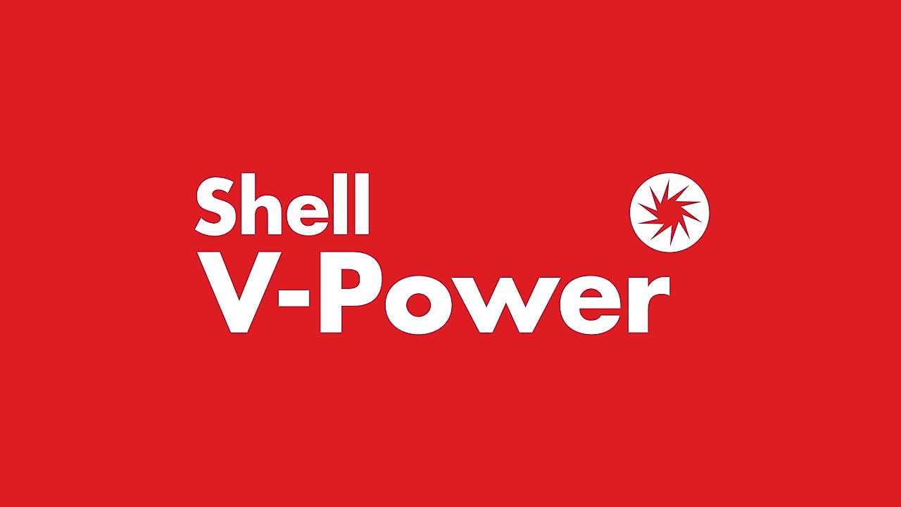 Shell V-Power Logo auf rotem Hintergrund