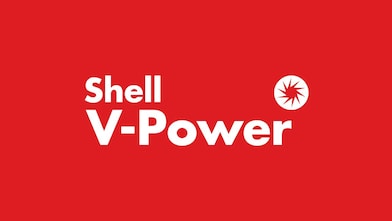 Shell V-Power Logo auf rotem Hintergrund