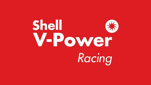 Shell V-Power Racing Logo auf rotem Hintergrund