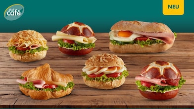 Sechs neue Shell Café Snacks für den kleinen Hunger zu einem guten Preis: Laugenbrötchen mit Truthahnsalami, Laugenbrötchen mit Gouda, Croissant mit Schinken-Käse, Käsebrötchen mit Ei, Snack-Rustico mit Kochschinken & Spiegelei und Käsebrötchen mit Putenbrust & Käse